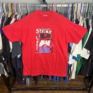 Vintage 1992 Spring Lake 5 Mile Run Hanes Beefy-T Shirt Red Mens Large NJ Race